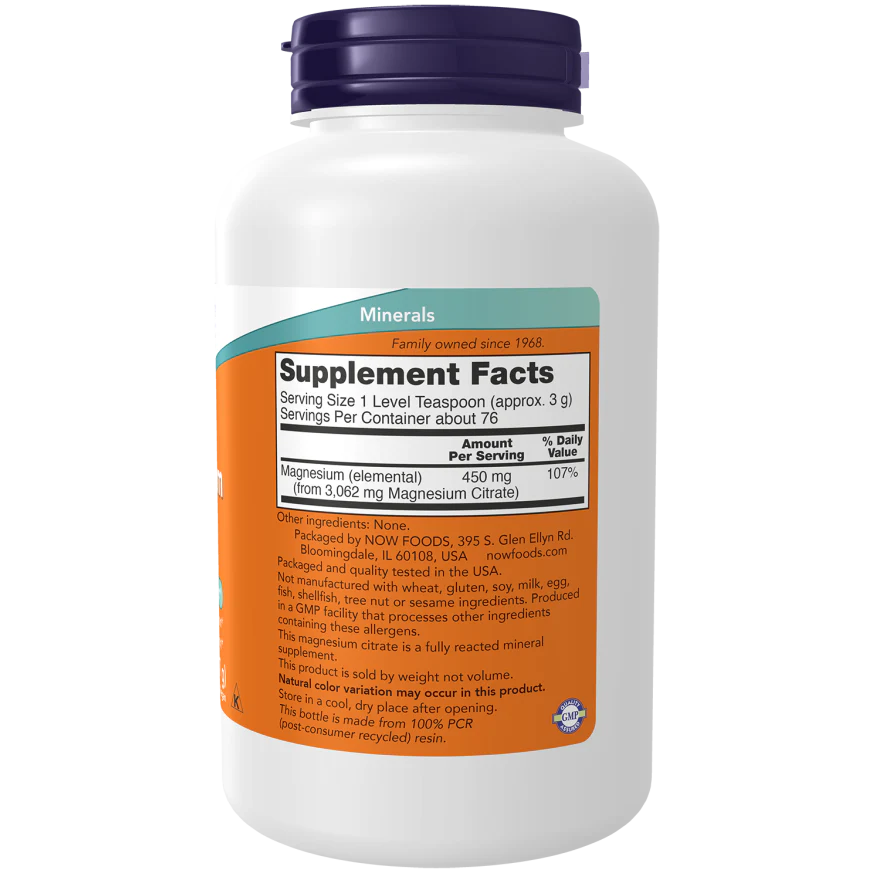 Magnesio Citrato Puro en Polvo 227gr (76 porciones)  - Now Foods - Imagen 2